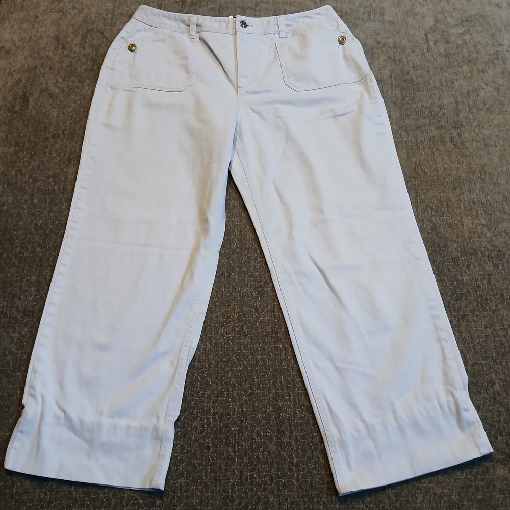 Talbots Stretch Light Blue Wide Leg Crop Pants Womens 14 Patch Pockets Hemmed